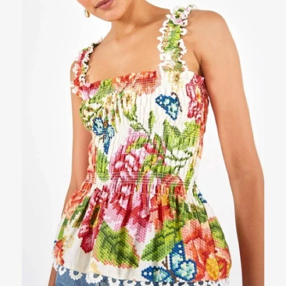NWT FARM RIO Vintage Floral Smocked Cami Top | S - Picture 9 of 9